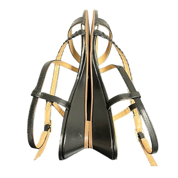 TALBOTS | Strappy Braided Sandals Wedges Criss Cross Black Patent Leather 6 - Picture 10 of 16